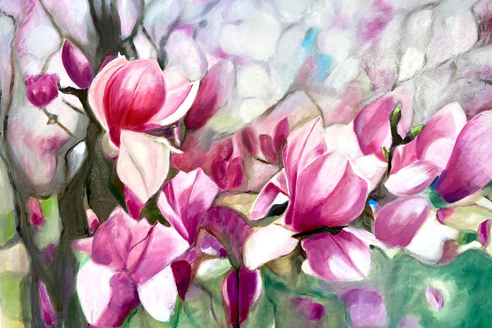 Gemälde Magnolien Alfred Winter, 6. Oktober 2023, Vernissage mit Musik, Haus der Kultur, Anif.